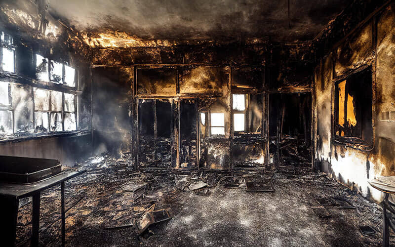 נזקי שריפה בדירה לפני ניקיון ושיקום